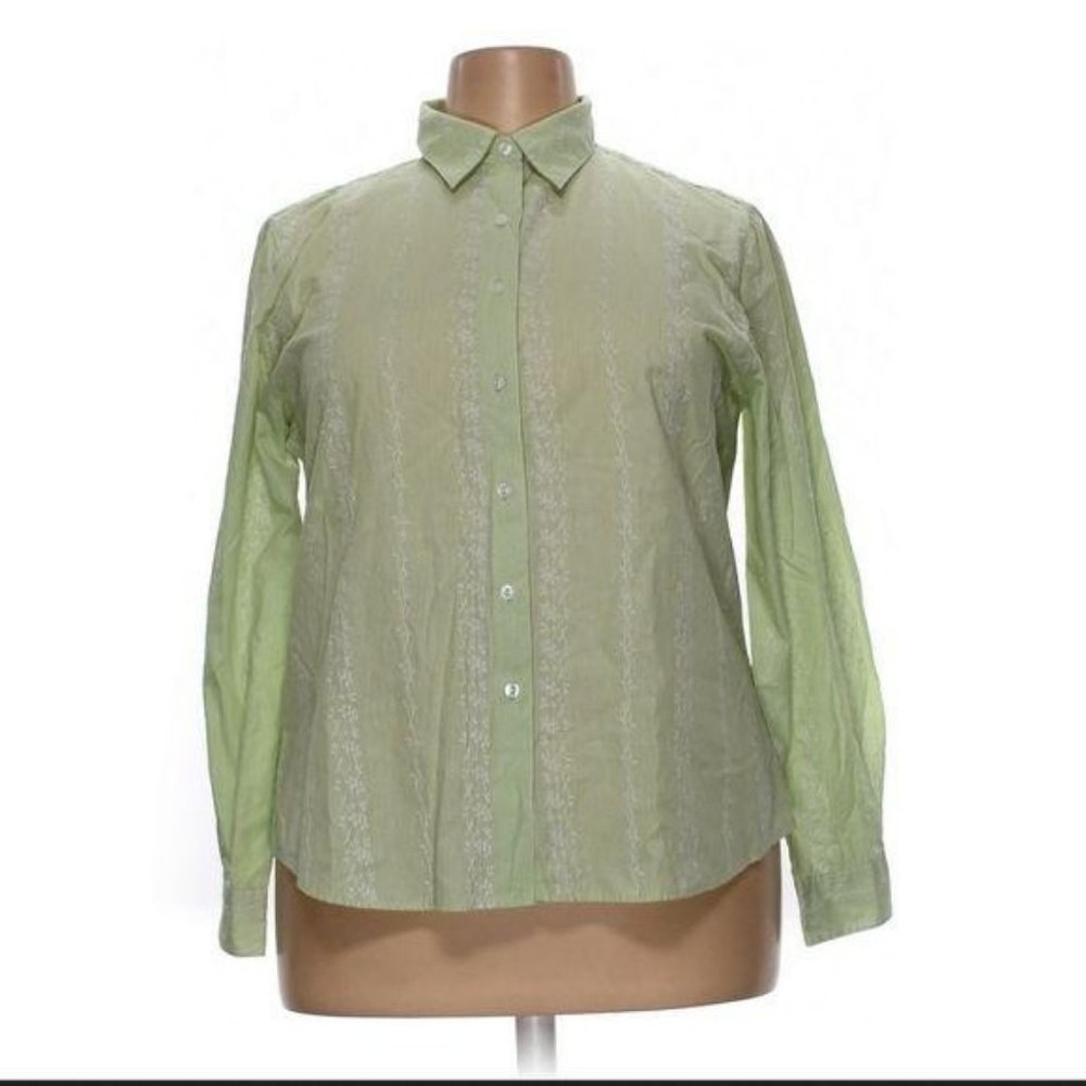 Foxcroft Womens Green Striped Shaped Fit Shirt